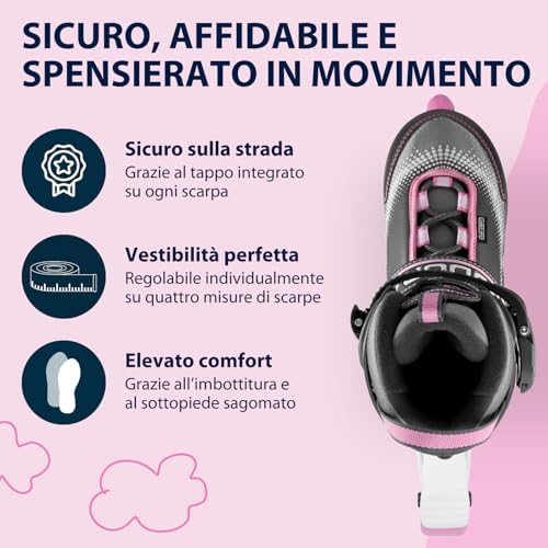 Pattini in linea Mia magnolia - misure 37-40 - Pattini in linea per bambini/ragazzi e adulti in più misure e colori - Pattini a rotelle regolabili fino a 4 misure - Pattini comodi e di stile