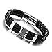 Suyi Wide Braid Black Leather Bracelet Men's Fashion Wristband Bangle with Stainless Steel Magnetic Buckle A-18.5CM