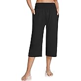UEU Women's Summer Capris Yoga Pants for Women High Waisted Casual Wide Leg Loose Soft Pajamas with Pockets