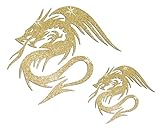 2x Gold Fabric Glitter Dragon Tribal Chinese Iron-on DIY Craft T shirt Transfer Patch