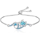 LOVGIFSET Turtle Bracelet for Women Blue Opal Sea Turtle Bracelet Sterling Silver Tortoise Beach Summer Mother Daughter Adjustable Blue Turtles Jewelry