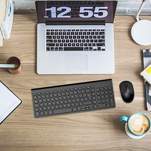 WisFox Packs de Teclado y Ratón Inalámbrico, 2.4GHz Slim Combo de Teclado y Ratón Inalámbrico Avanzado Tamaño Completo con Receptor USB Nano para Computadora Portátil, PC, QWERTY Español