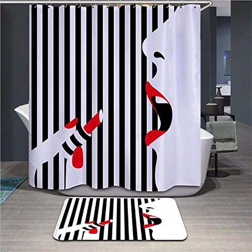 Girly Red Lip Chic Lady Stylish Pop Art Polyester Fabric Bathroom Decor Shower Curtain with Hooks, 72x72, Chic Lady Lip Stick