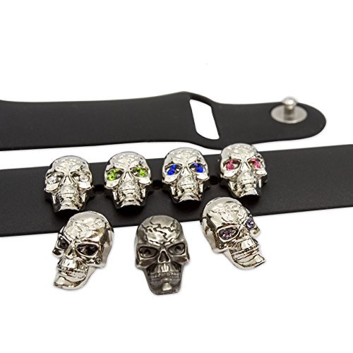 Alpha-x Silicone Band Replacement with 7 Heavy Metal Style Skull Buckles for Apple Watch Black Friday special Discount (42mm Set)