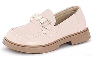 Tobfis Girls Slip-On Round Toe Oxford Butterfly Metal Chain Patent Leather Penny Loafers Flats Church School Uniform Kids Moccasins Dress Shoes (Toddler/Little Kid/Big Kid)