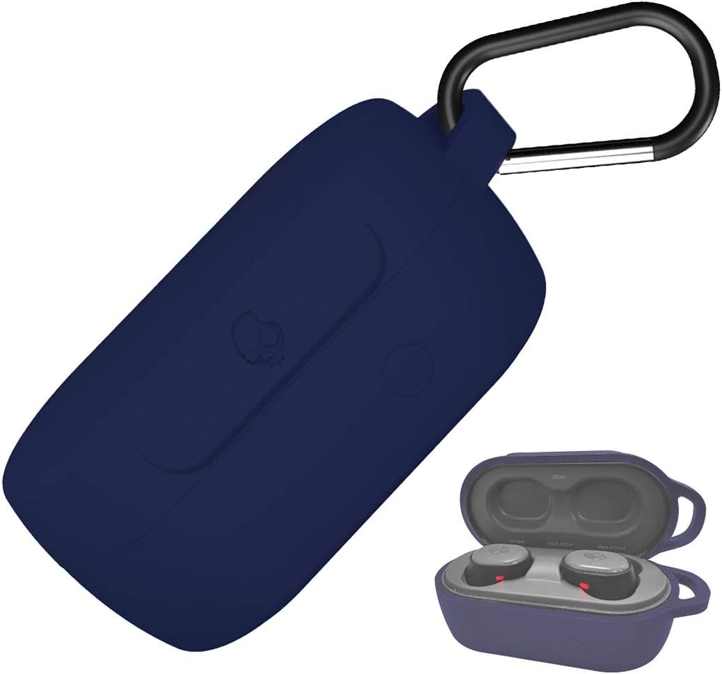 Portable Silicone Case for Skullcandy Sesh, Anti-Lost and Shockproof Easy Carrying Protective Case for Skullcandy Sesh with Keychain (Blue)