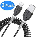 Coiled Phone Cable for Car (2Pack, 4 Feet, 1.2 Meters), Retractable Cable - Black