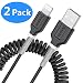 Coiled Phone Cable for Car (2Pack, 4 Feet, 1.2 Meters), Retractable Cable - Black primary