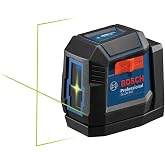 BOSCH GLL50-20G 50 Ft Green-Beam Self-Leveling Cross-Line Laser Level | laser measuring tool accuracy, self-leveling, IP55 durable, includes integrated magnetic mount, 2 AA Batteries &amp; Soft Pouch