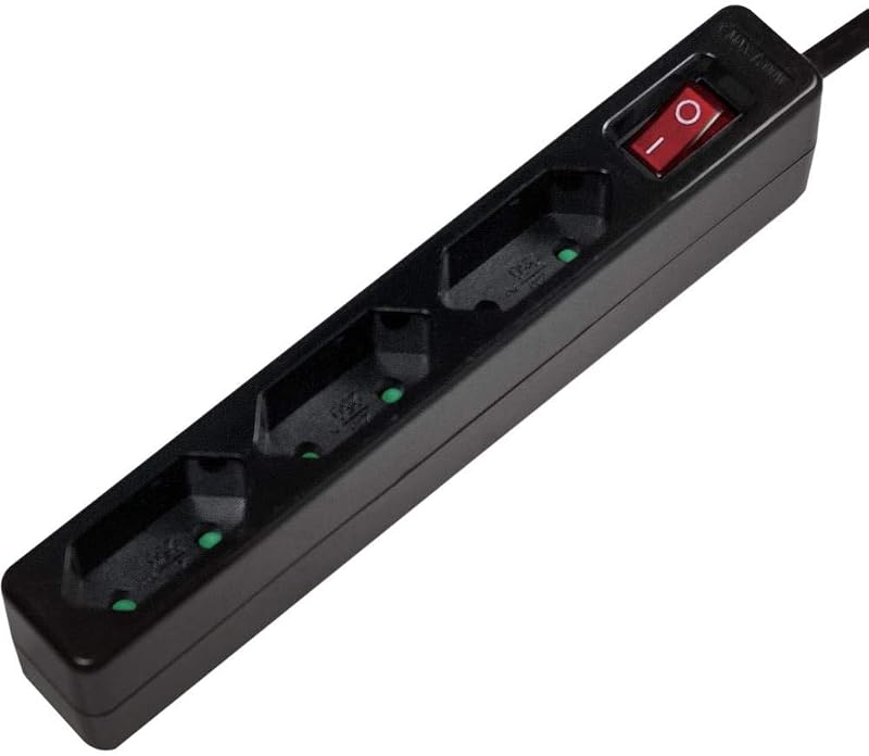 LPS230B - Regleta de 3 enchufes (enchufe europeo, CEE 7/16, con interruptor de encendido/apagado con protección para niños), color negro