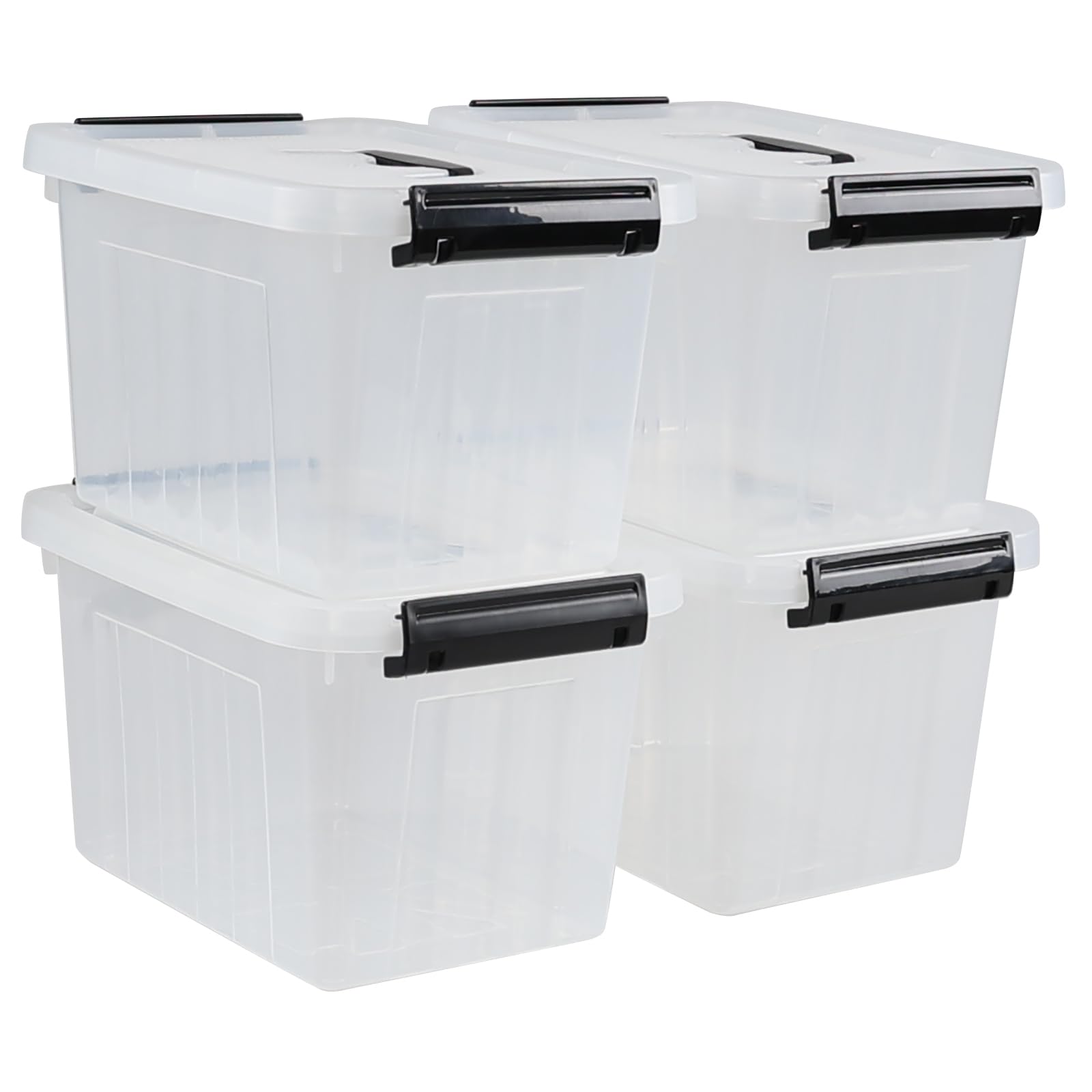 Ikando Set of 4 Plastic Storage Boxes Containers, Small Latch Bin with Lid, 7 L
