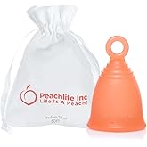 Peachlife Silicone Ring Menstrual Cup with Loop Pull Stem for Easy Removal - Reusable 12 Hour Tampon Alternative - Medium Size, Soft Peachcup