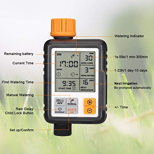 Johgee Automatic Watering Timer Drip Watering Timer, Waterproof and Used Outdoor, Multiple Modes, 3" LCD Screen, Irrigation for Garden Farm Lawn Flower