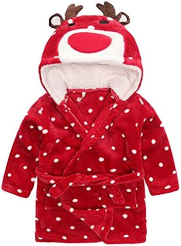 Toddler Kids Cartoon Hooded Plush Robe Animal Pajamas Fleece Bathrobe Children Sleepwear (5T, Christmas Deer)