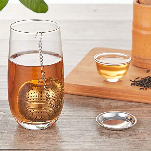 YEOSEN Tea Infuser Ball - Tea Strainer Ball for Loose Leaf Tea, Spice Infuser Stainless Steel Mesh, Fine Threaded Connection, 4.3 inch Chain with Drip Tray