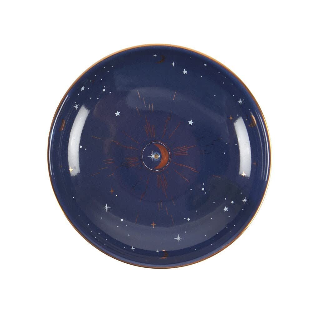 Starry Sky Blue Ceramic Incense Stick Holder - 2cm x 9cm (1 Pc.) - Modern Design with Gold Foil Details, Versatile Use for Incense Sticks or Small Trinkets on Vanity or Bedside Table
