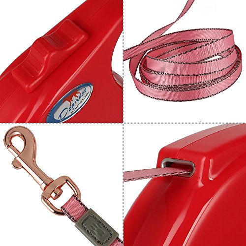 DOGNESS Retractable Dog Leash, the Modern Series, One Button Locking System, Suitable For Kids, No Tangle Waterproof Ribbon Tape, for Small Medium Large Dogs, Red 13 ft - Thumbnail 3