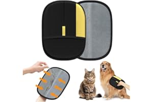 Static Attraction Pet Hair Removal Glove, Dual-Sided Grooming Mitt with Breathable Mesh Design, Hangable Black and Grey Brush