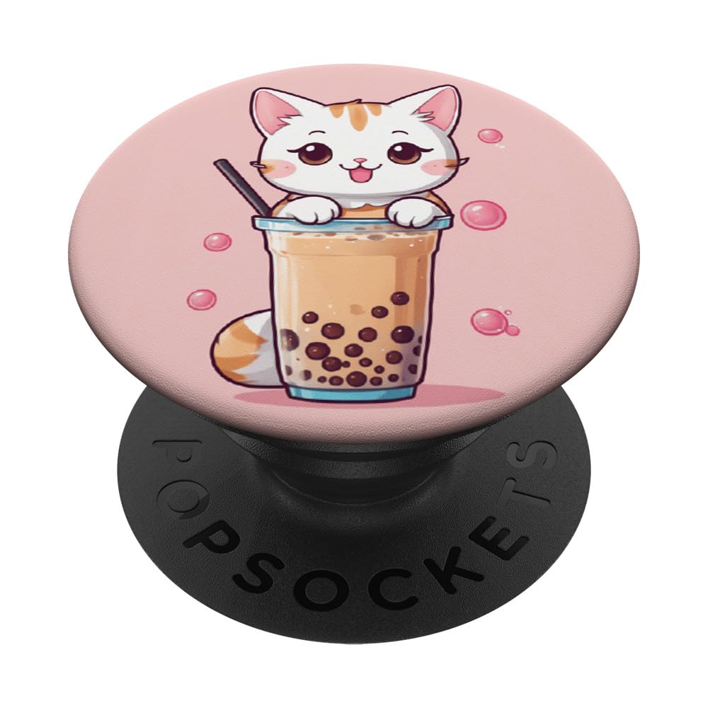 Kawaii Cat Boba Bubble Tea Cute Japanese Stuff Design Print PopSockets Swappable PopGrip