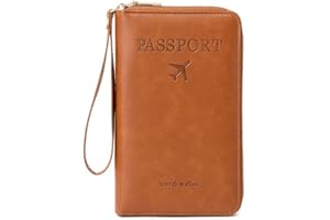 APRYEW Multi-Functional RFID Passport Wallet, RFID Passport Holder for Travel, Travel Wallet for Women Men - ID Card Organizer with Anti-Theft, Slim Leather Cover for Credit Cards, Tickets, Cash (Brown)