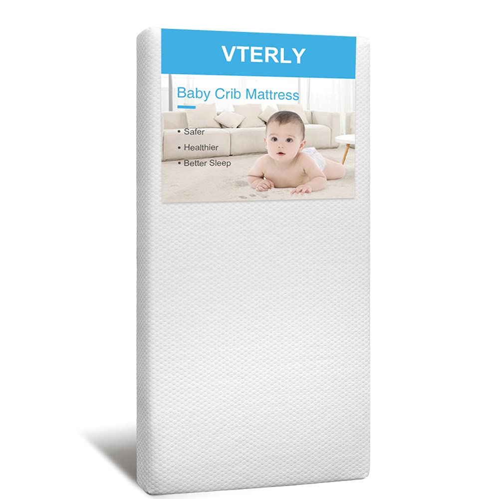 VTERLY Cot Mattresses, 120 x 60cm Crib Mattress with Extra Thick 10 cm Memory Foam & Removable Washable Cover, Breathable, Anti Allergenic and Water Resistant Toddler Bed Mattress