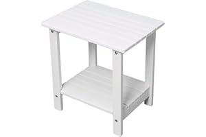byzane Double Adirondack Side Table, Patio Outdoor End Table Weather Resistant,Rectangular Table for Patio, Garden, Lawn, Indoor Outdoor Companion, White