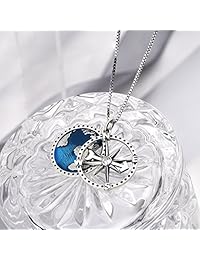 YFN Compass Pendant Necklace Navy Anchor Travel Map Necklace for Women Men