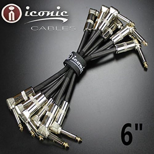 6 Pack 1/4" Right Angle 6" Guitar Effects Pedal Patch Jumper Cables Cords Tweed