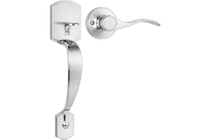 Tinewa Camelot Trim Lower Half Handleset, Satin Nickel Finish, Upgated Entry Door Handle with Accent Wave Door Lever for Electronic Keypad with Drop Interior Left Handed Lever