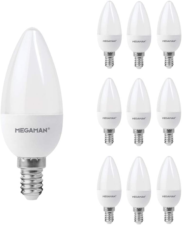 Pack of 10 x Megaman 143350 LED Candle Light Bulbs Opal E14 SES 4000K Cool White - 5.5 W, 10 Count (Pack of 1)