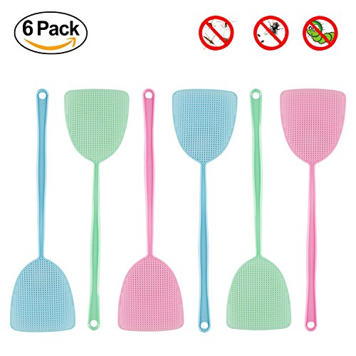 Venustas 6 pack Fly swatter Manual Pest Control Colorful Plastic with 17.5'' Durable Long Handle Home Helper
