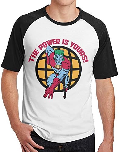 Hane Sea Men's Captain Planet And The Planeteers Short Sleeve Neck T-Shirt Contrast Color Black