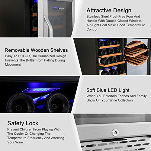 Wine Cooler Nictemaw 15 Inch Dual Zone Beverage Refrigerator, 32 Bottle