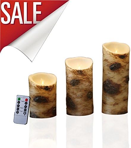 Set of 3 Flameless Candles With The effect Of Birch Bark Include 10 Key RemoteWith 24 Hours Timer Function Control