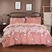 Nanko Pink Duvet Cover Set Queen - Floral Printed, 3 Piece - 1200 TC - 90x90 Luxury Microfiber Down Quilt Bedding Cover with Zipper, Ties for Women, Coral