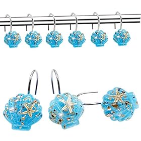 CHICTIE Set of 12 Shell Shower Curtain Hooks Ocean Beach Theme Rust-Proof Chrome Shower Rings Bathroom Bedroom Fashion… 51rnwrA1H3L