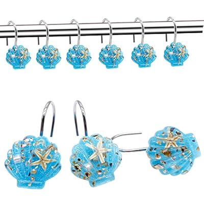CHICTIE Set of 12 Shell Shower Curtain Hooks Ocean Beach Theme Rust-Proof Chrome Shower Rings Bathroom Bedroom Fashion… 51rnwrA1H3L