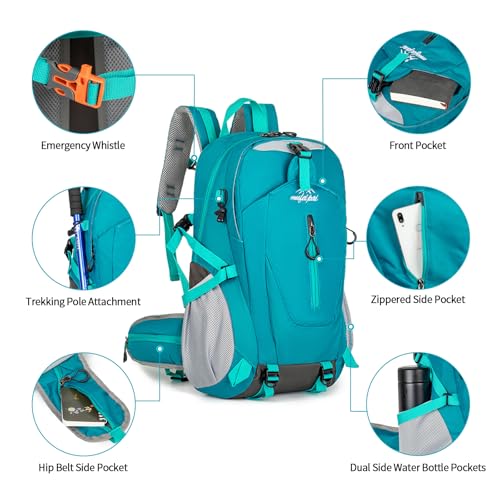 Amythe Teenager Hiking Backpack Large Capacity 33L, Lightweight Backpack with Chest Strap, Waterproof School Backpacks for Trekking, Viagens and Camping, Blue