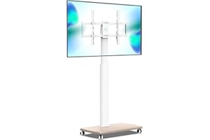 FITUEYES Mobile TV Stand for 32-70 in TVs up to 88 lbs, Rolling TV Stand with Wodden Base & Wheels, Height Adjustable, Max VE