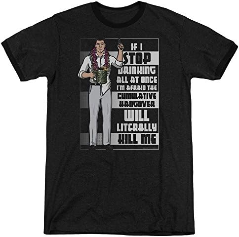 Archer Killer Hangover Mens Adult Heather Ringer Shirt Black Md