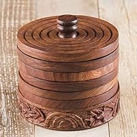Rusticity Cool Wood Coaster Set of 6 with Holder for Beer and Other Drinks - Tower of Hanoi Design | Handmade | (3.75x3.75 in)