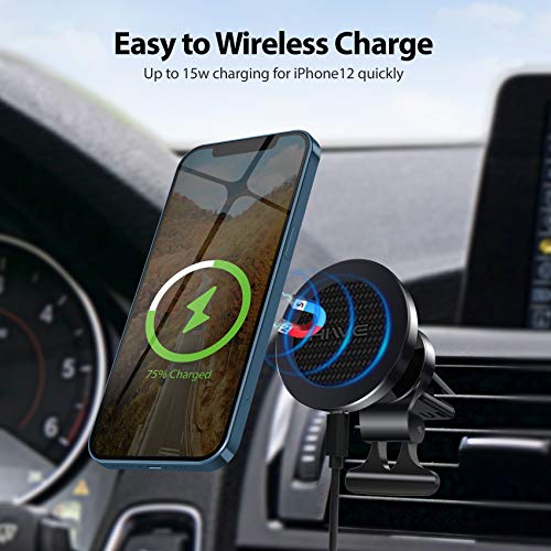 Wireless Car Charger : Magnetic Phone Car Mount for iPhone 12-15W Fast Charging Car Phone Holder Mount Compatible with iPhone 12/12 Mini/12 Pro/12 Pro Max,iPhone Wireless Car Charger (Dark Black)