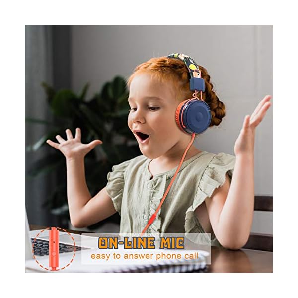 Baseman-Kids-Headphones-with-Microphone-Wired-On-Ear-Headsets-with-Safe-Volume-Limited-85-dB-Foldable-and-Adjustable-Headphones-with-a-35mm-Jack-Cord-for-ChildrenSchoolCellphoneTablet-Orange BASEMAN Kids Headphones with Microphone, Cute Football Design Wired On-Ear Children Headphones with Volume Limit…