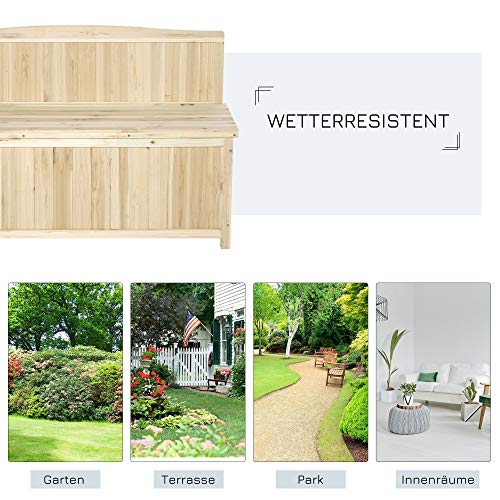 Outsunny Gartenbank mit Stauraum Truhenbank Sitzbank 2-Sitzer 250 kg Belastbarkeit Natur Tanneholz 115 x 45 x 75 cm – Bild 4