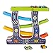 Wooden 4 Lanes Ramp Race Track Tower Games with 4 Mini Racing Cars Toy Set for Kids Toddlers