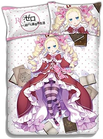 Amazon 再 ゼロ ベアトリスブロンドダブルポニーテールの女の子 ティーンエイジャーやアニメファン家庭用寝具3点セットでジッパークロージャー 日本のアニメキャラクターを印刷3d 1布団カバー 枕2シャムス サイズ Eu Super King 260x2cm 寝具カバーセット