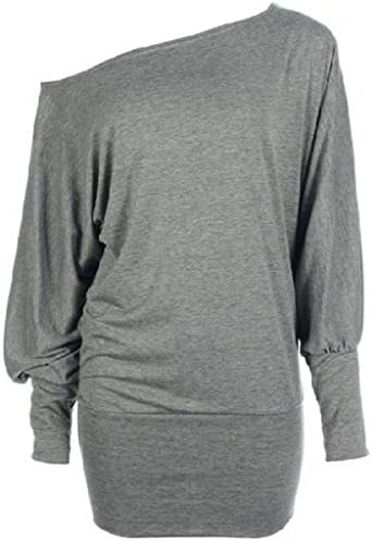 ZJ Clothes Womens Long Sleeve Off Shoulder Plain Batwing Top