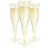 24 Plastic Champagne Flutes Disposable | Gold