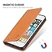 SHIELDON iPhone SE Case, Genuine Leather iPhone SE Wallet Case Slim Flip Cases Cover with Kickstand & Credit Card Slots, Magnetic Closure Compatible with iPhone SE - Tan