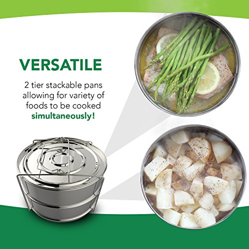ekovana 8 qt Stackable Steamer Insert Pans with sling handle compatible with 8 quart Instant